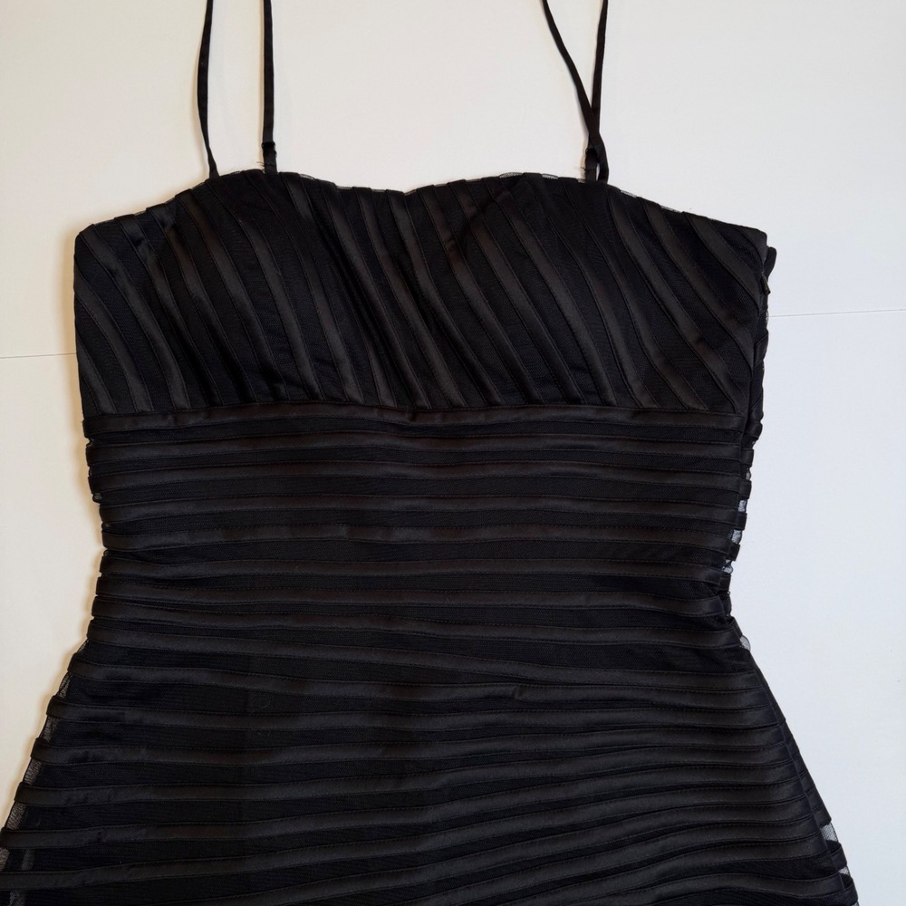 White House Black Market Black Striped Mesh Bodycon Mini Dress Size 6 RN111459
